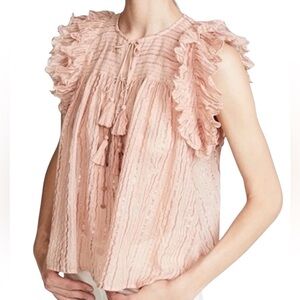 Ulla Johnson semi sheer striped ruffle sleeve top size 4